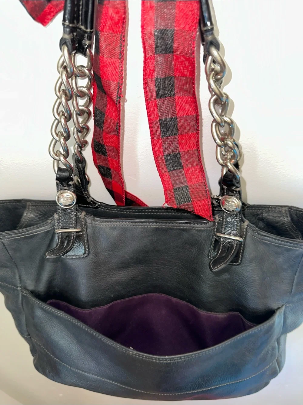 Coach Black Leather Chain-Handle Tote Bag